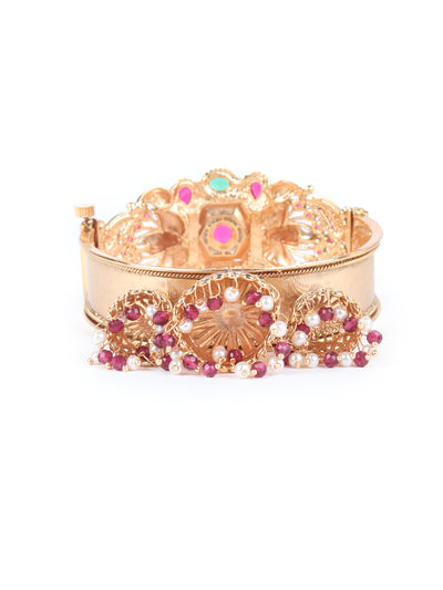 Odette Gold Faux Stone Embellished Peacock Designed Bangles for Women - Set of 2