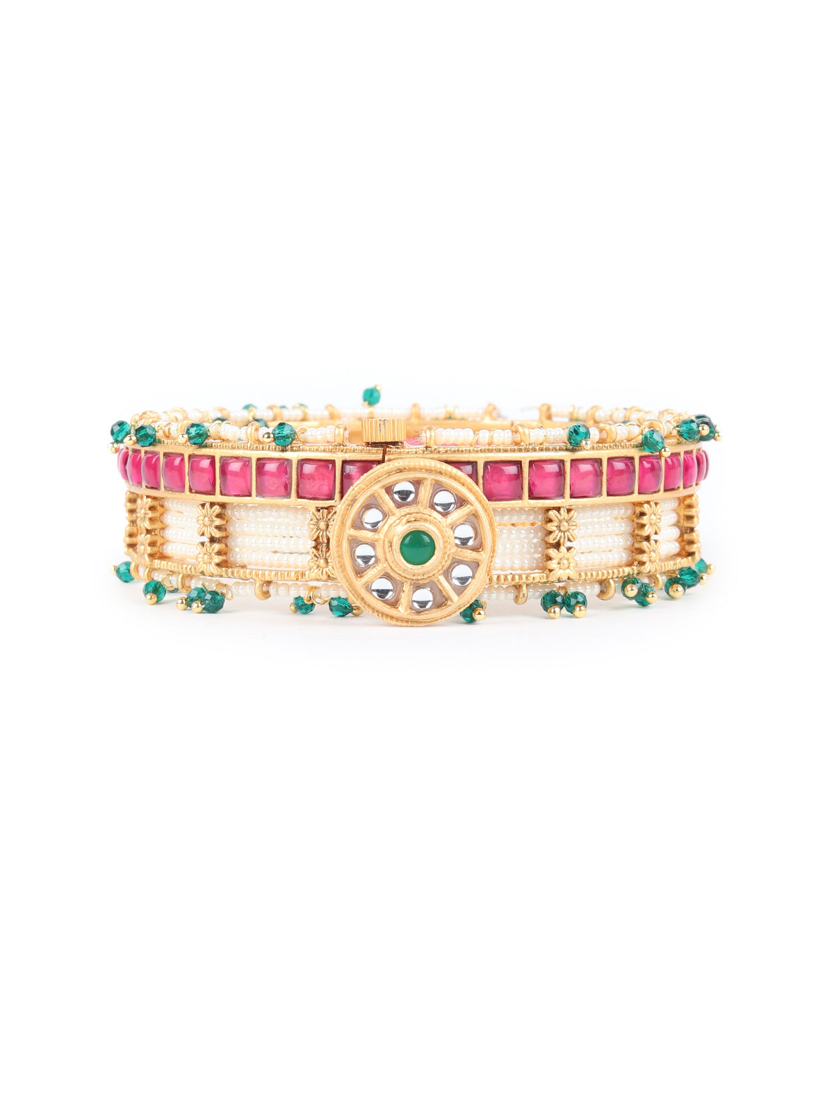 Odette Gold Beads and Stone Studded Kundan Bangles for Women - Set of 2