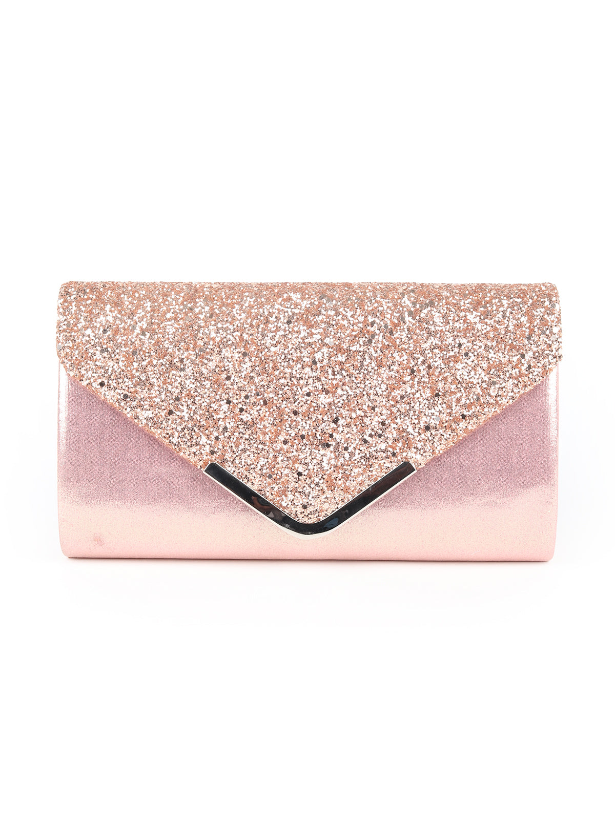 Odette Pink Glitter Embellished Envelope Clutch for Women