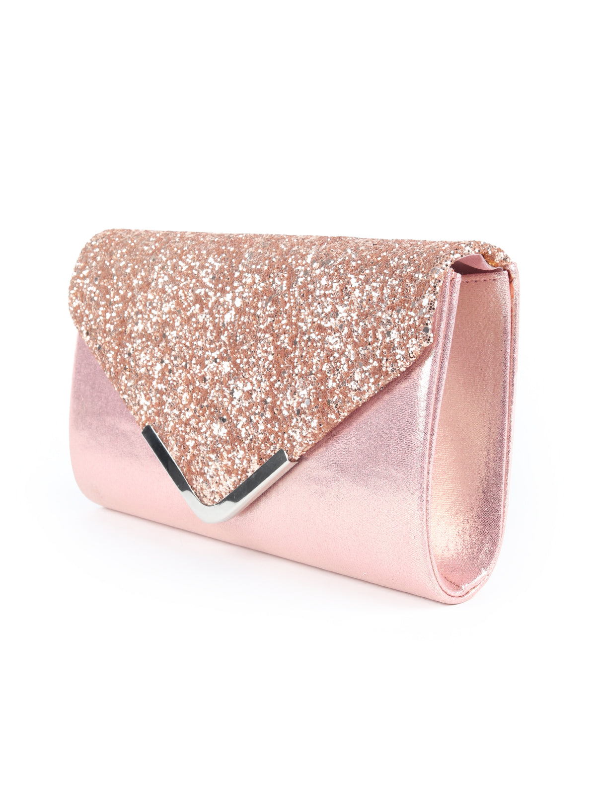 Odette Pink Glitter Embellished Envelope Clutch for Women