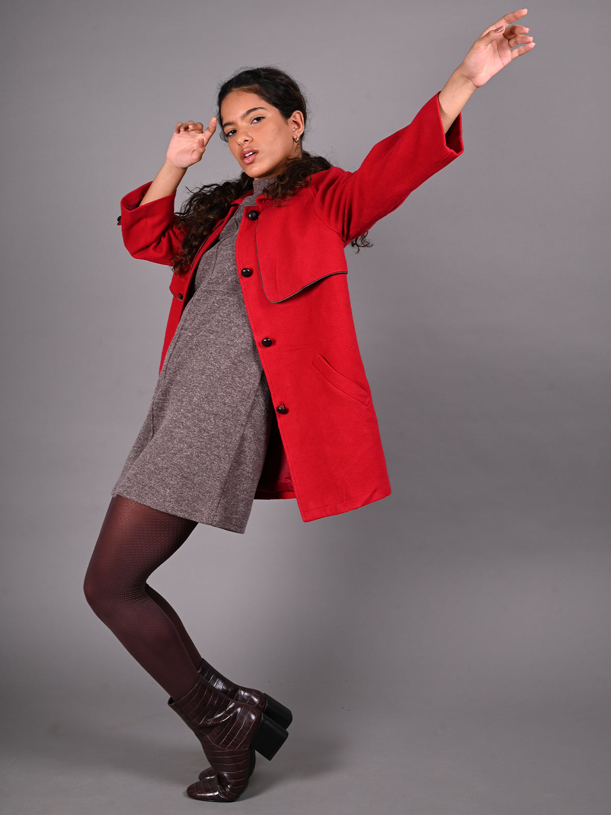 Odette Red Woollen Overcoat for Women