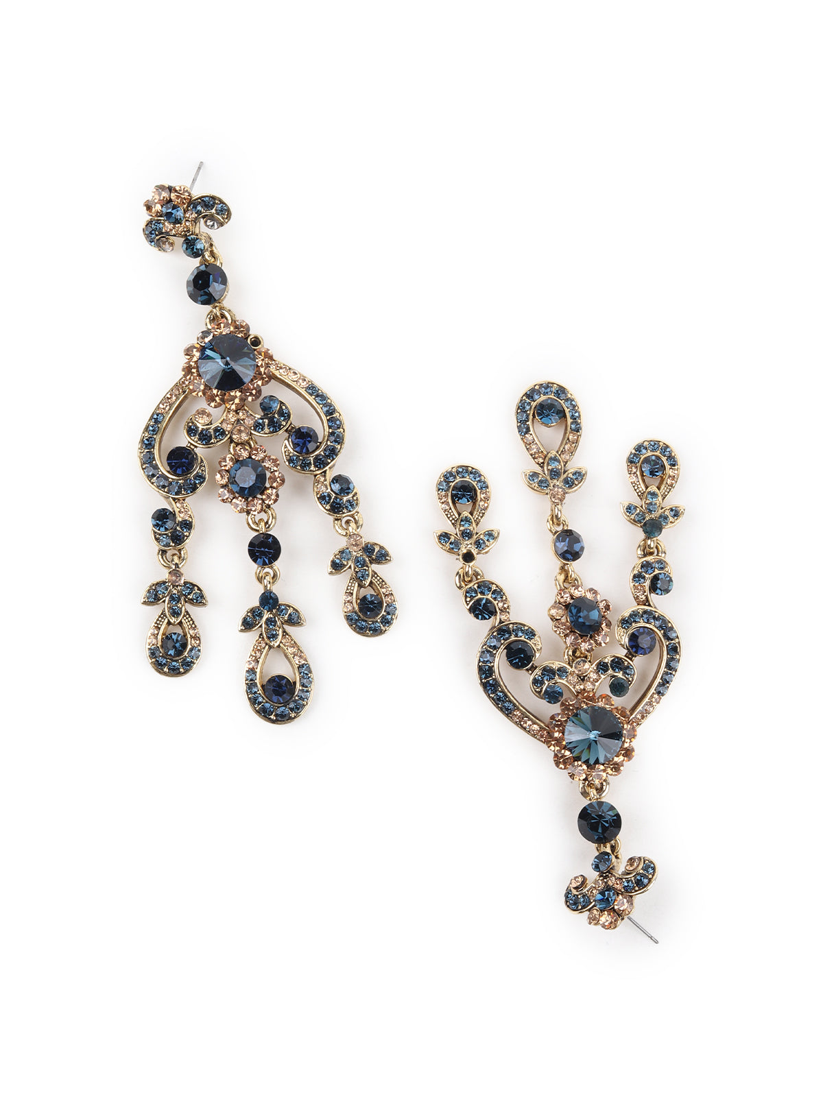 Odette Navy Blue and Gold Gemstone Embellished Necklace Set with Maangtika for Women