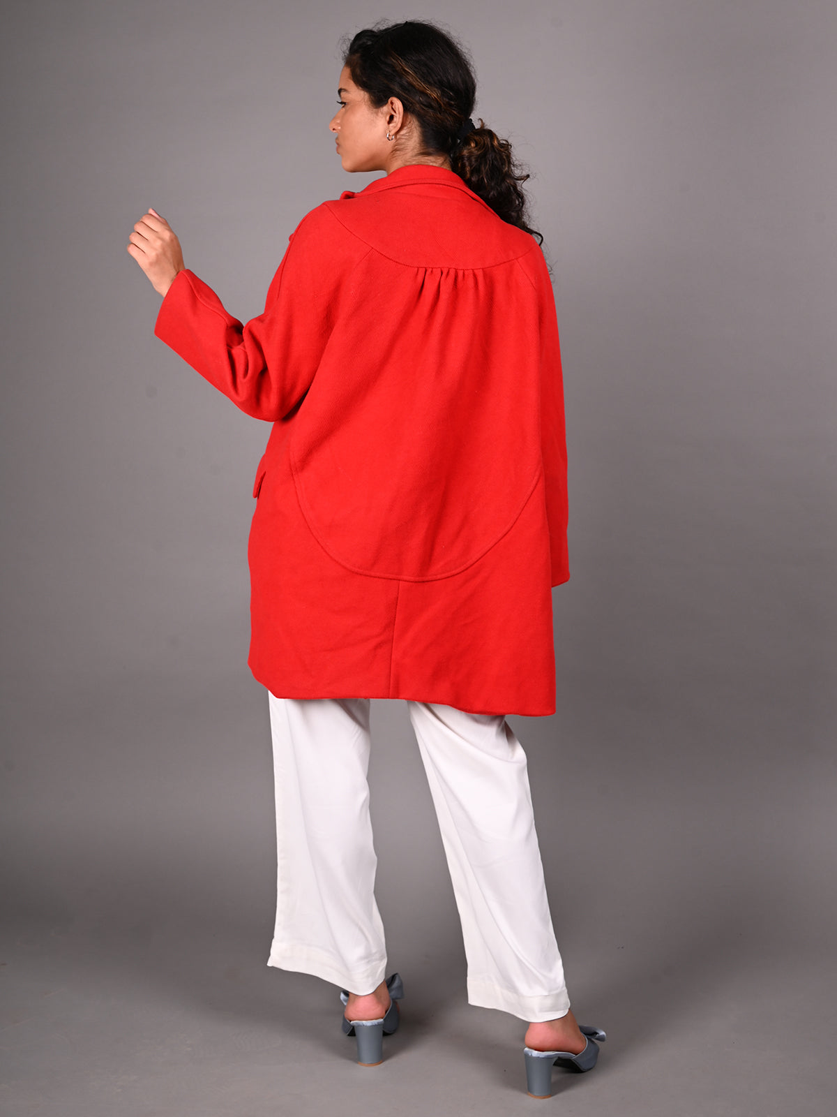 Odette Red Textured Woollen Overcoat for Women