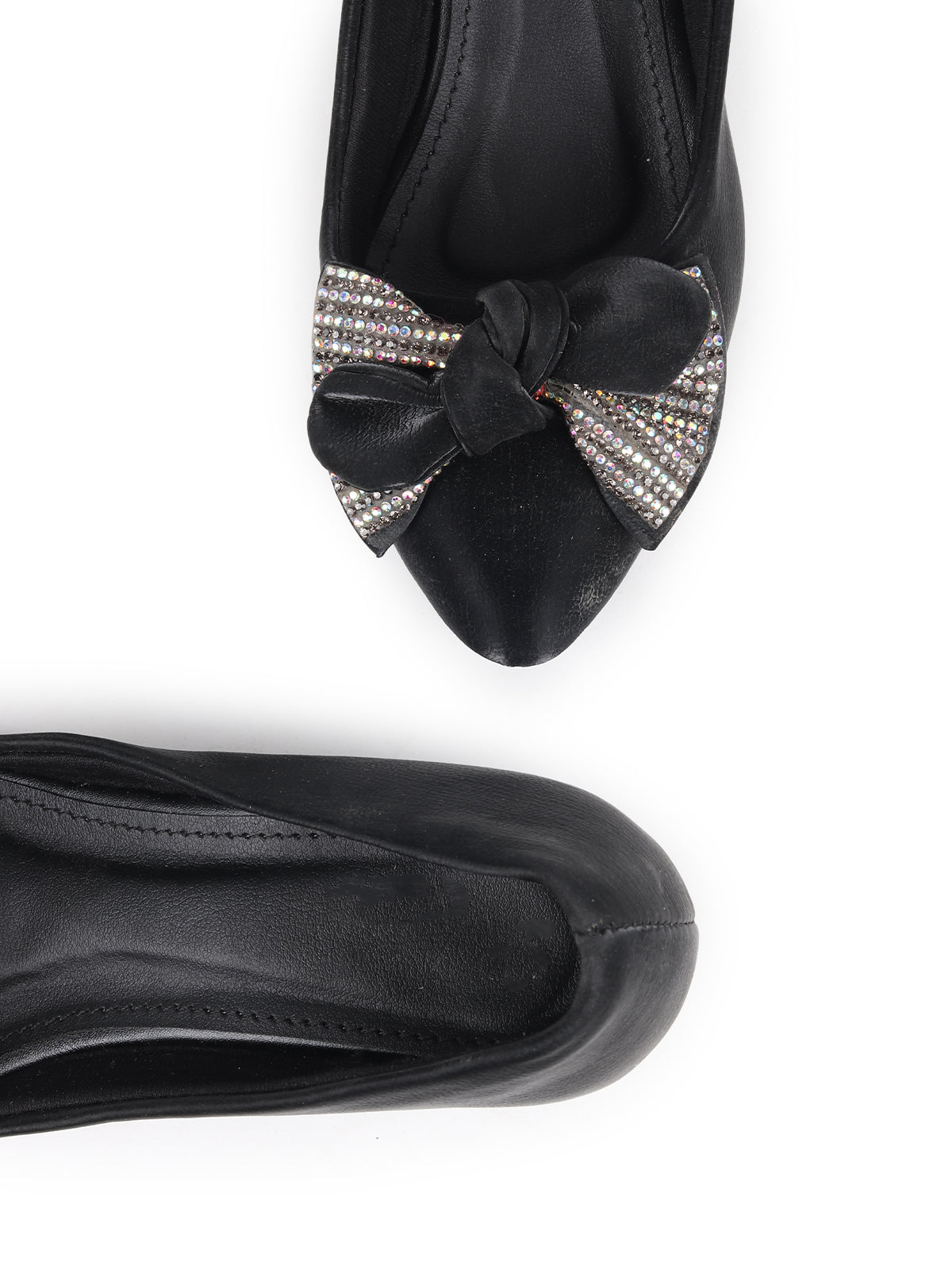 Odette Women Black Solid Bow Stylish Ballerina