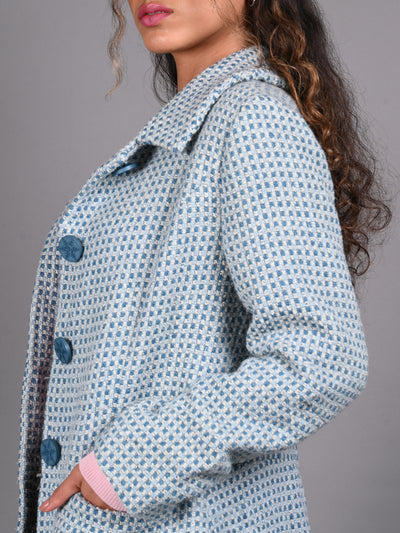 Odette Blue and White Tweed Overcoat for Women