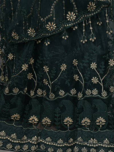 Odette Dark Green Embroidered Net Stitched Lehenga Set For Women