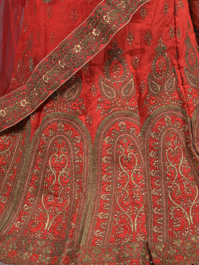 Odette Red Embroidered Silk Blend Stitched Lehenga Set For Women