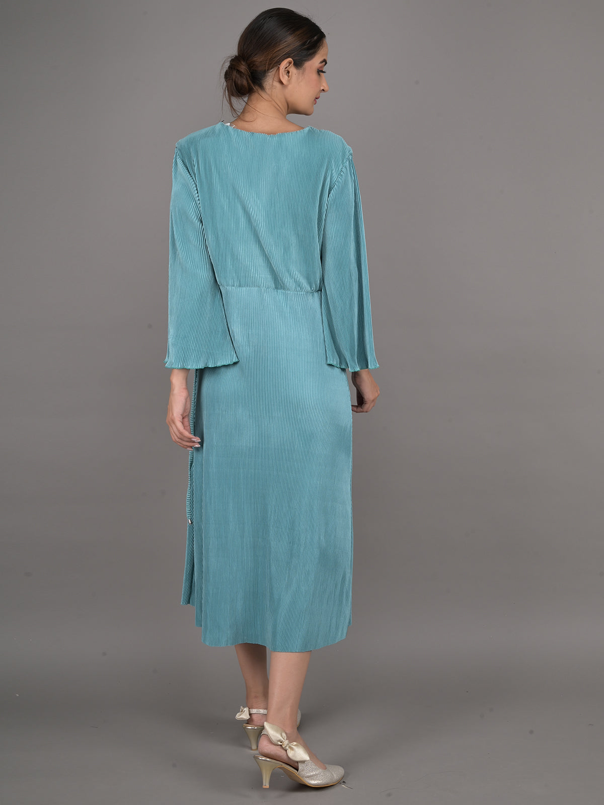 Odette Teal Wrap Around Stitched Dress for Women