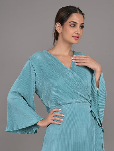 Odette Teal Wrap Around Stitched Dress for Women