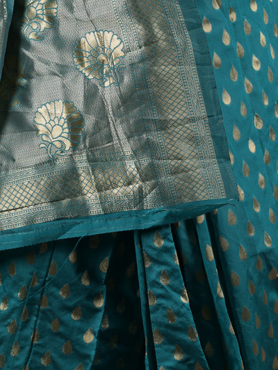 Odette Teal Woven Silk Blend Saree with Unstitched Blouse for Women
