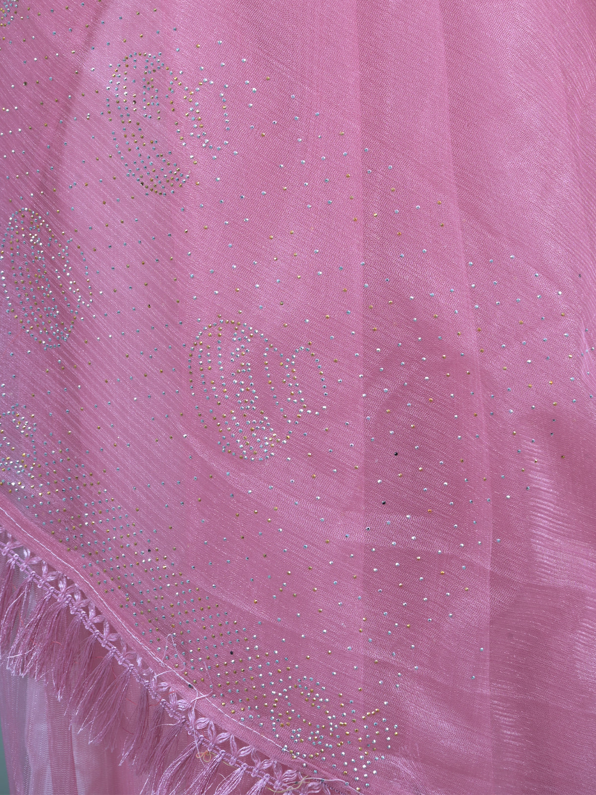 Odette Pink Embellished Net Saree with Unstitched Blouse for Women