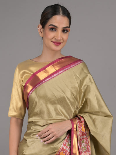 Odette Olive Green Silk Blend Woven Saree With Unstitched Blouse For Women