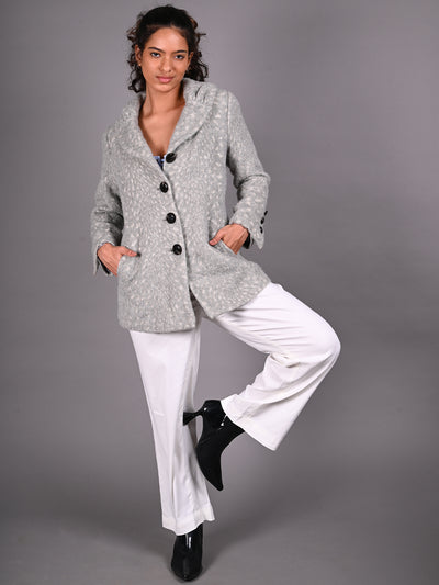 Odette Grey Faux Fur Shimmered Woollen Coat for Women