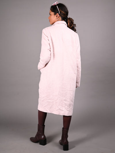 Odette Light Pink Fur Textured Woollen Overcoat for Women