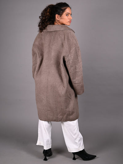 Odette Grey Fur Textured Woollen Overcoat for Women