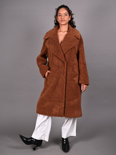 Odette Brown Sherpa Fleece Overcoat for Women