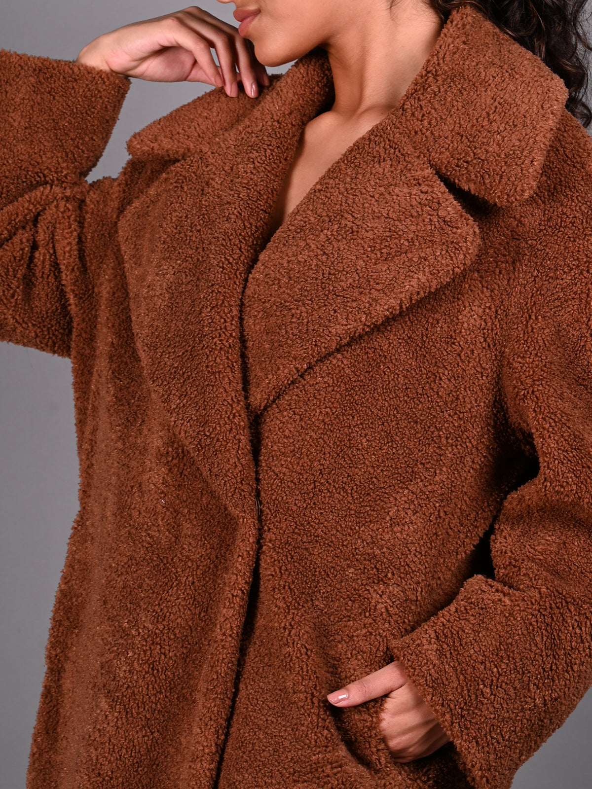 Odette Brown Sherpa Fleece Overcoat for Women
