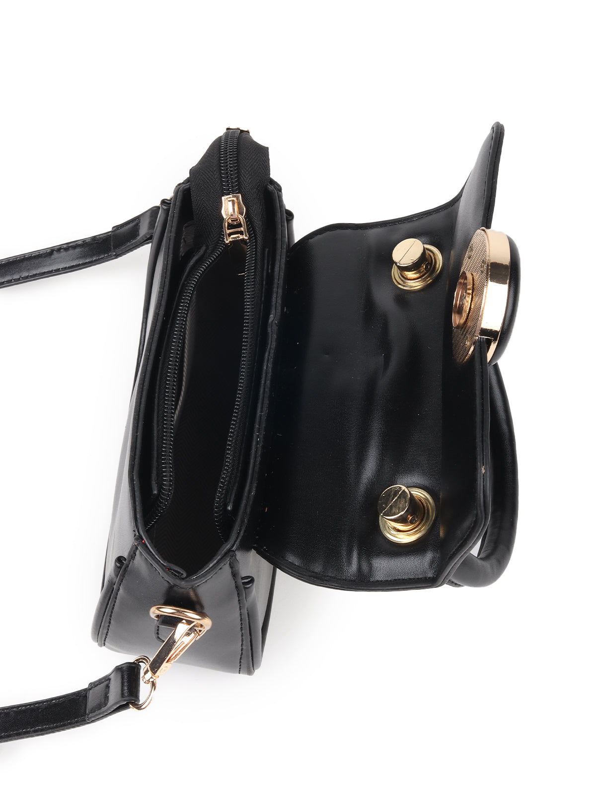 Odette Black Solid Polyurethane Clutch Bag For Women