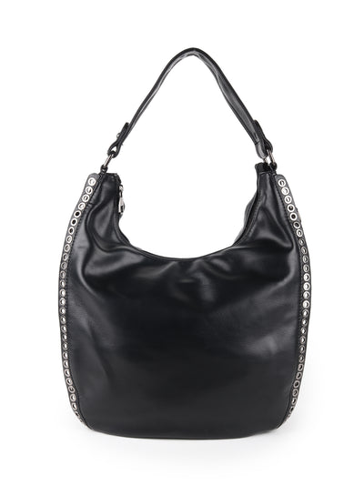 Odette Black Embellished Polyurethane Tote Bag For Women