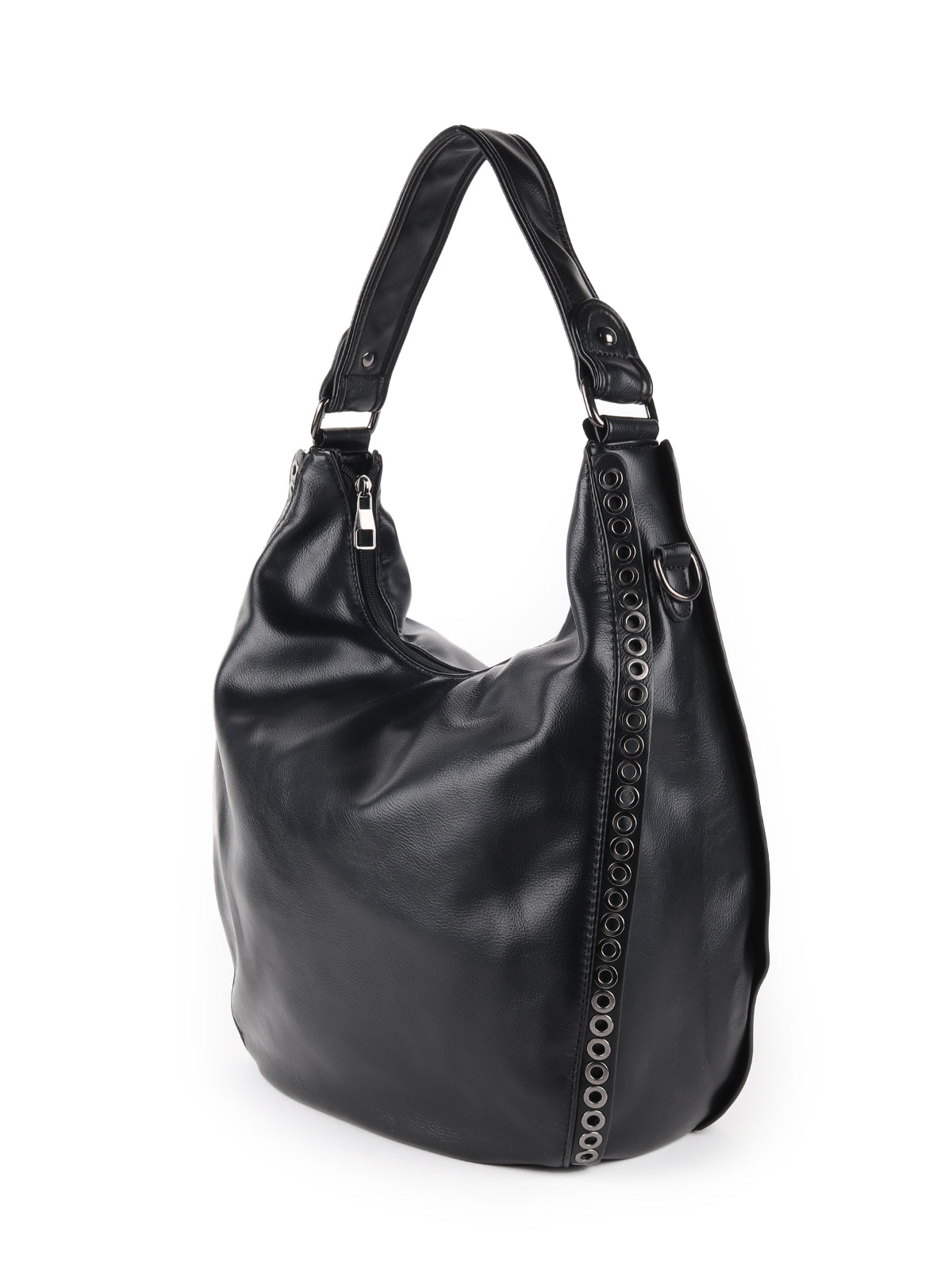 Odette Black Embellished Polyurethane Tote Bag For Women