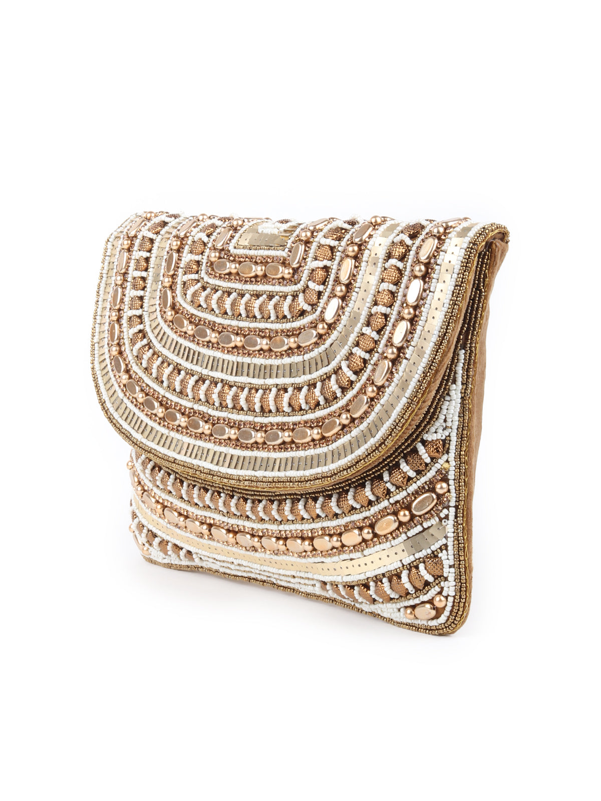 Odette Golden Embroidered Clutch Bag For Women