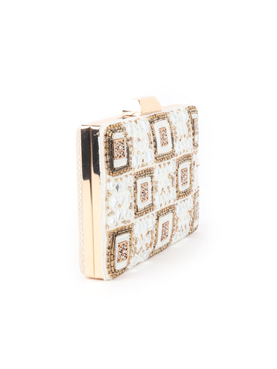 Odette White Embroidered Clutch Bag For Women