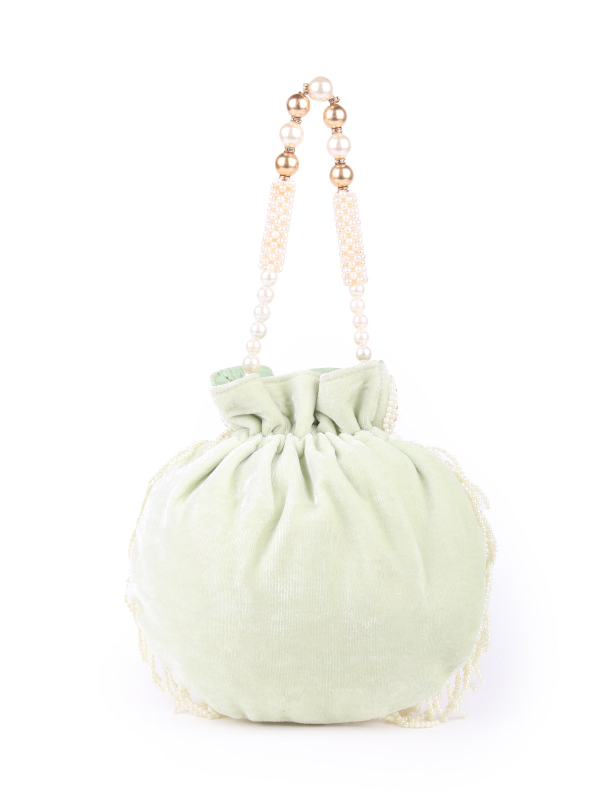 Odette Light Green Embroidered Potli Bag For Women