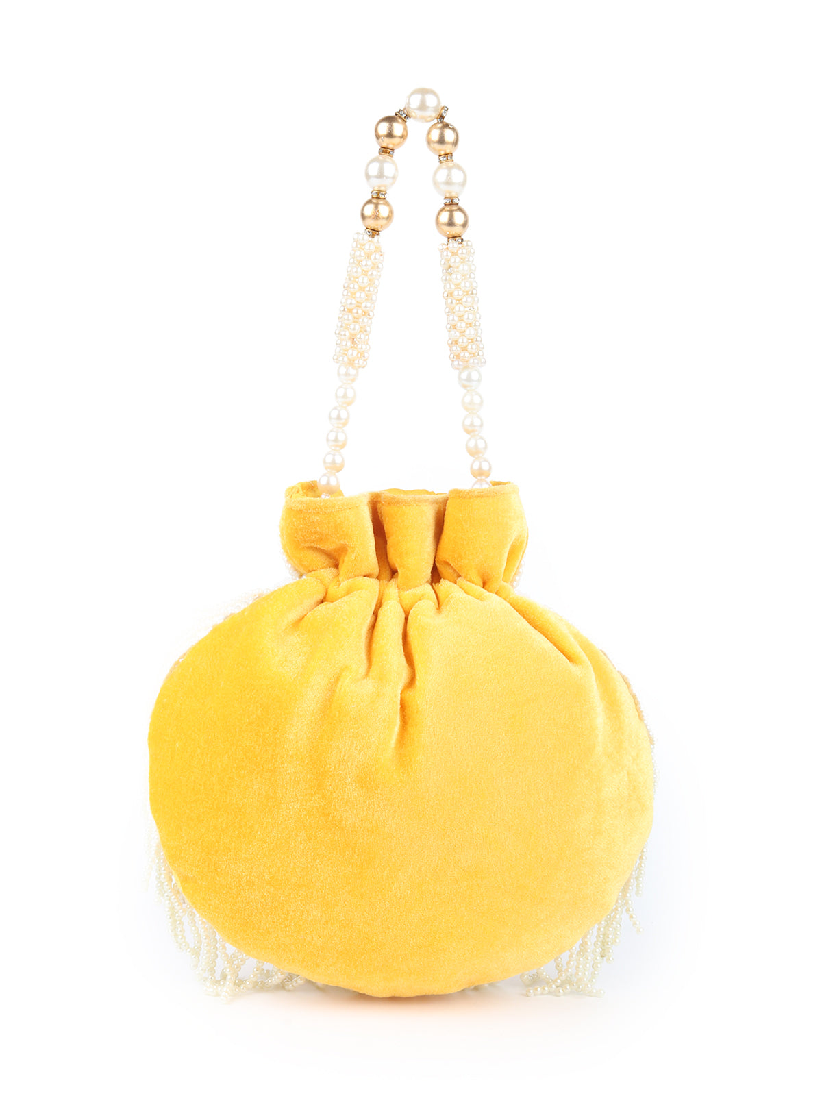 Odette Yellow Embroidered Potli Bag For Women