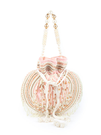 Odette Pink Embroidered Potli Bag For Women