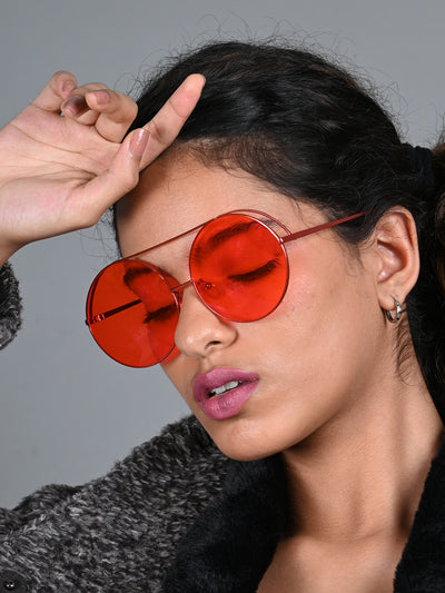 Odette Deep Orange Acrylic Round Sunglasses for Women