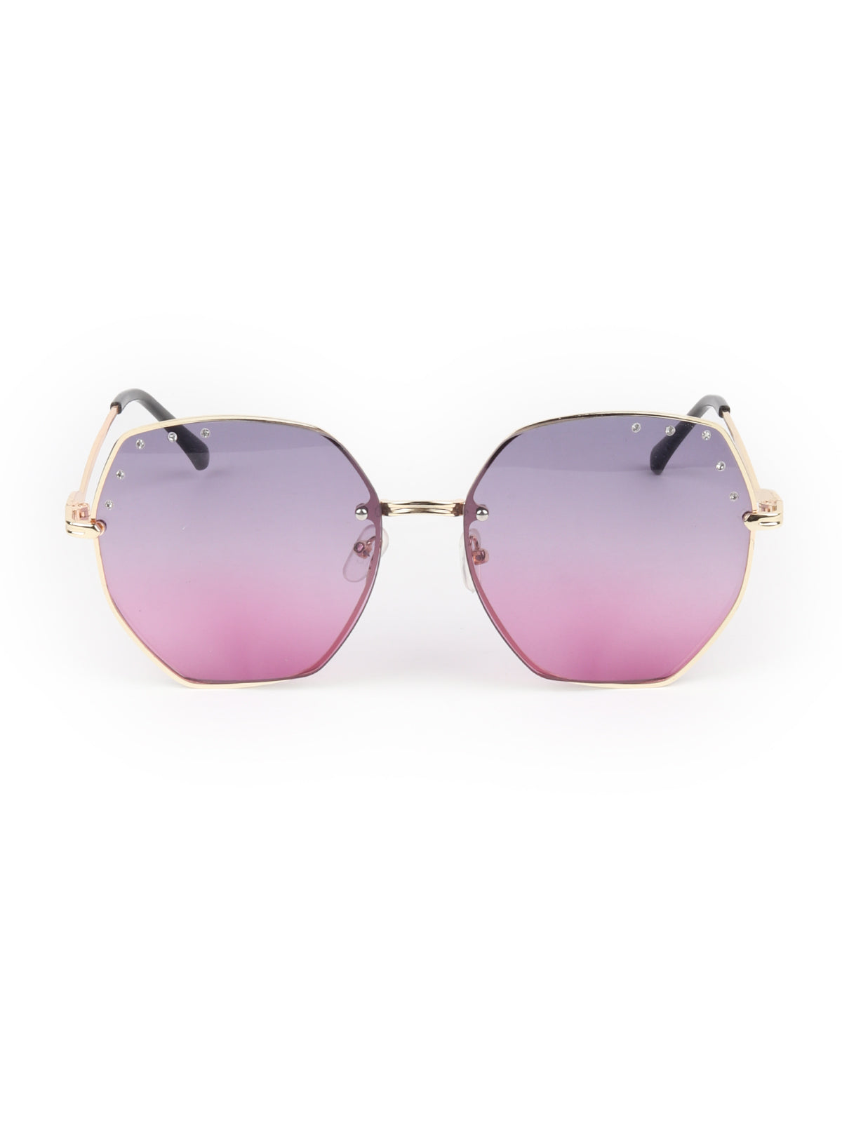 Odette Purple Acrylic and Faux Stone Embellished Round Sunglasses for Women