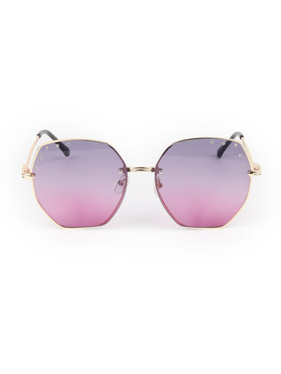 Odette Purple Acrylic and Faux Stone Embellished Round Sunglasses for Women