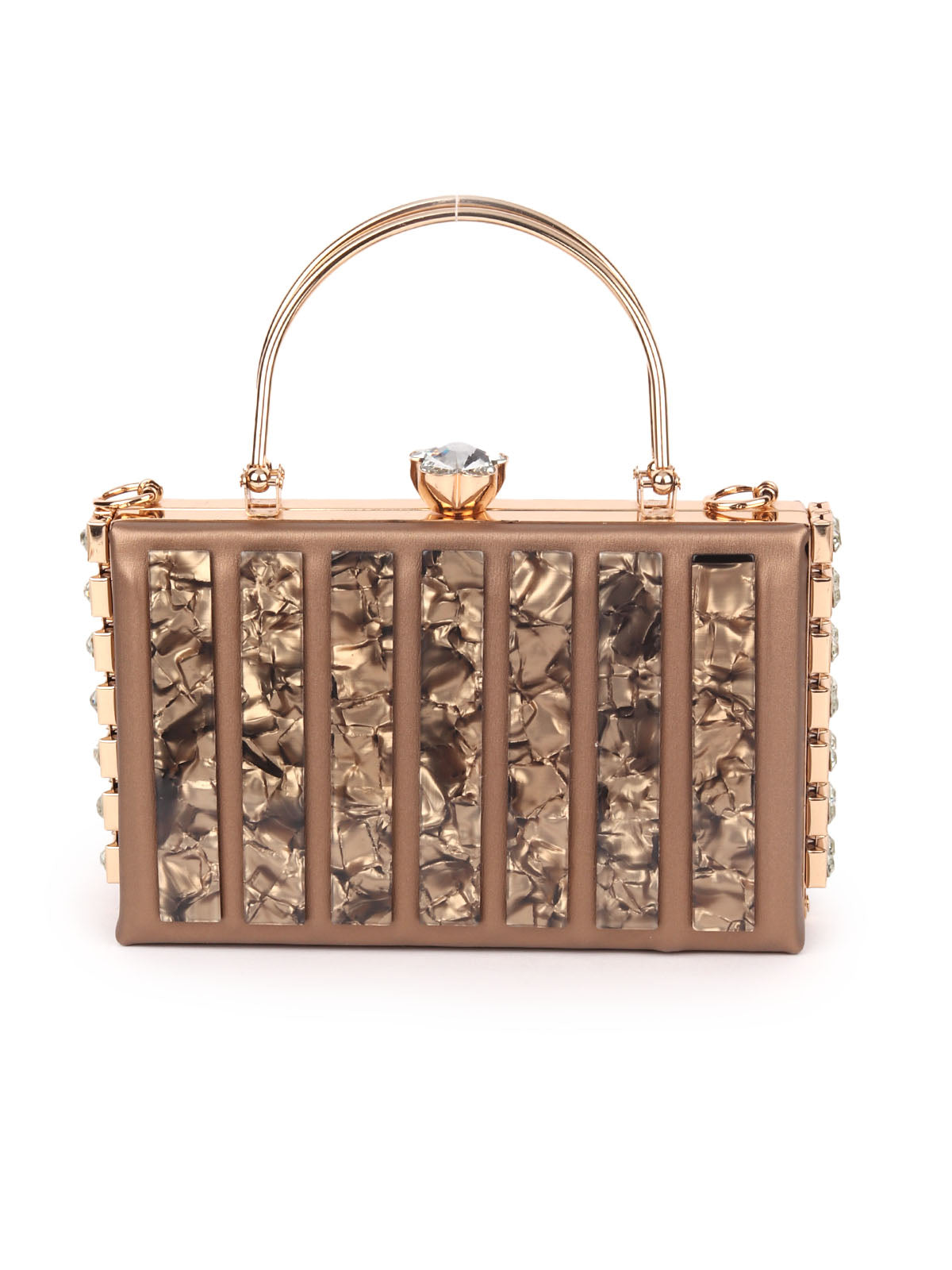 Odette Brown PU Embellished Hand Bag For Women