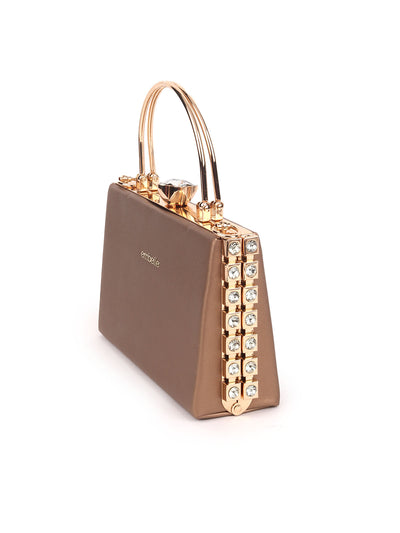 Odette Brown PU Embellished Hand Bag For Women