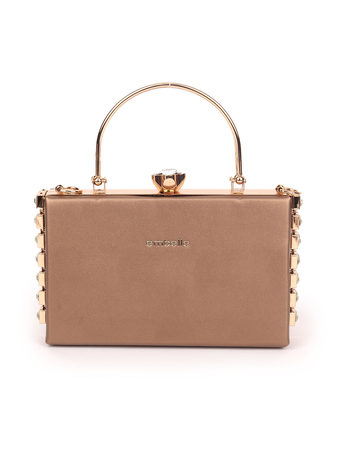 Odette Brown PU Embellished Hand Bag For Women