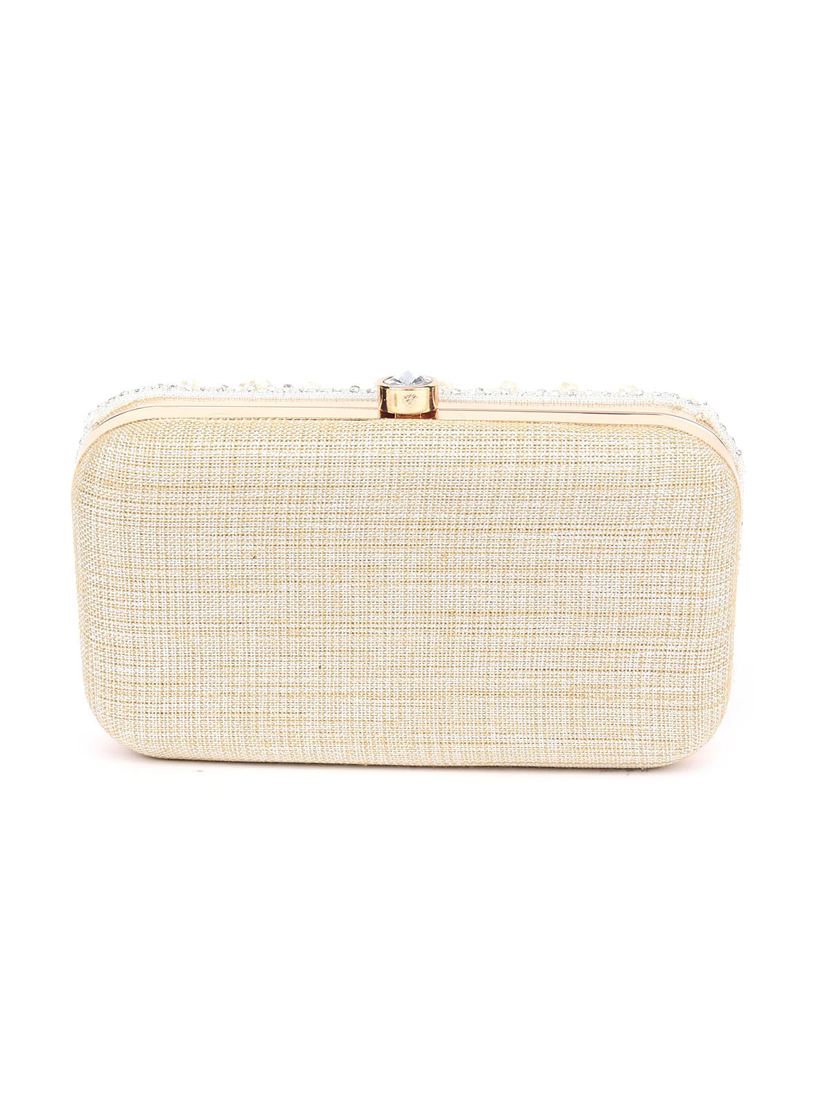 Odette Off White Jute Beads Embellished Clutch For Women