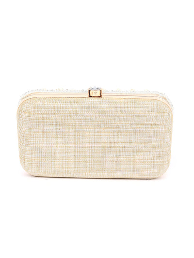 Odette Off White Jute Beads Embellished Clutch For Women