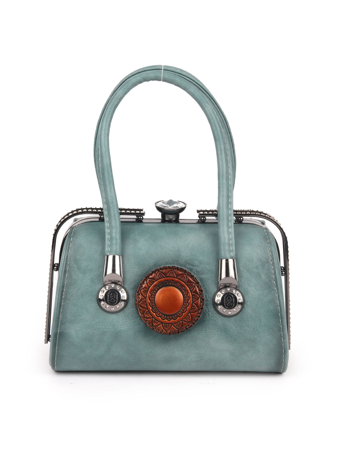 Odette Blue PU Solid Hand Bag For Women