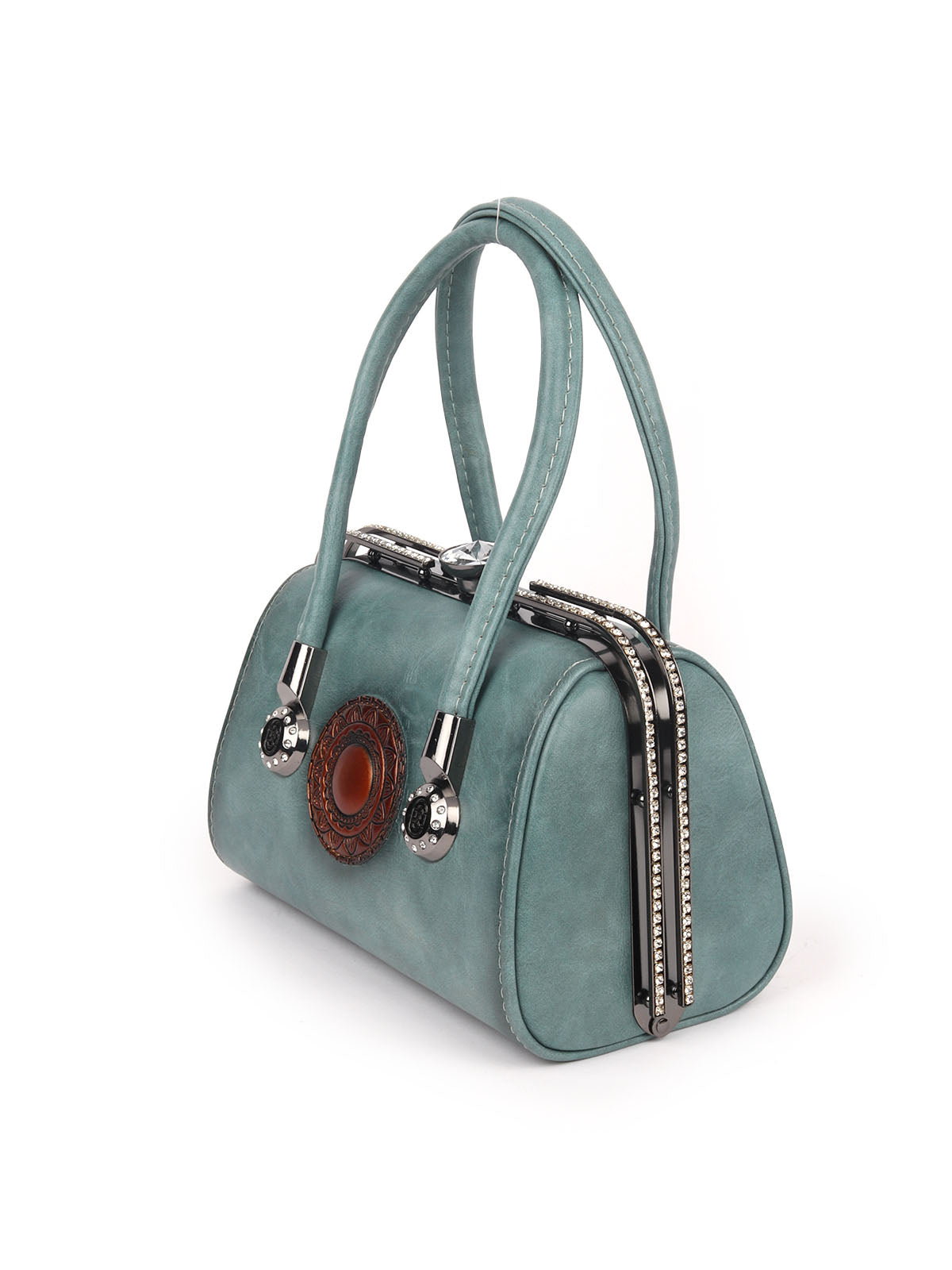 Odette Blue PU Solid Hand Bag For Women