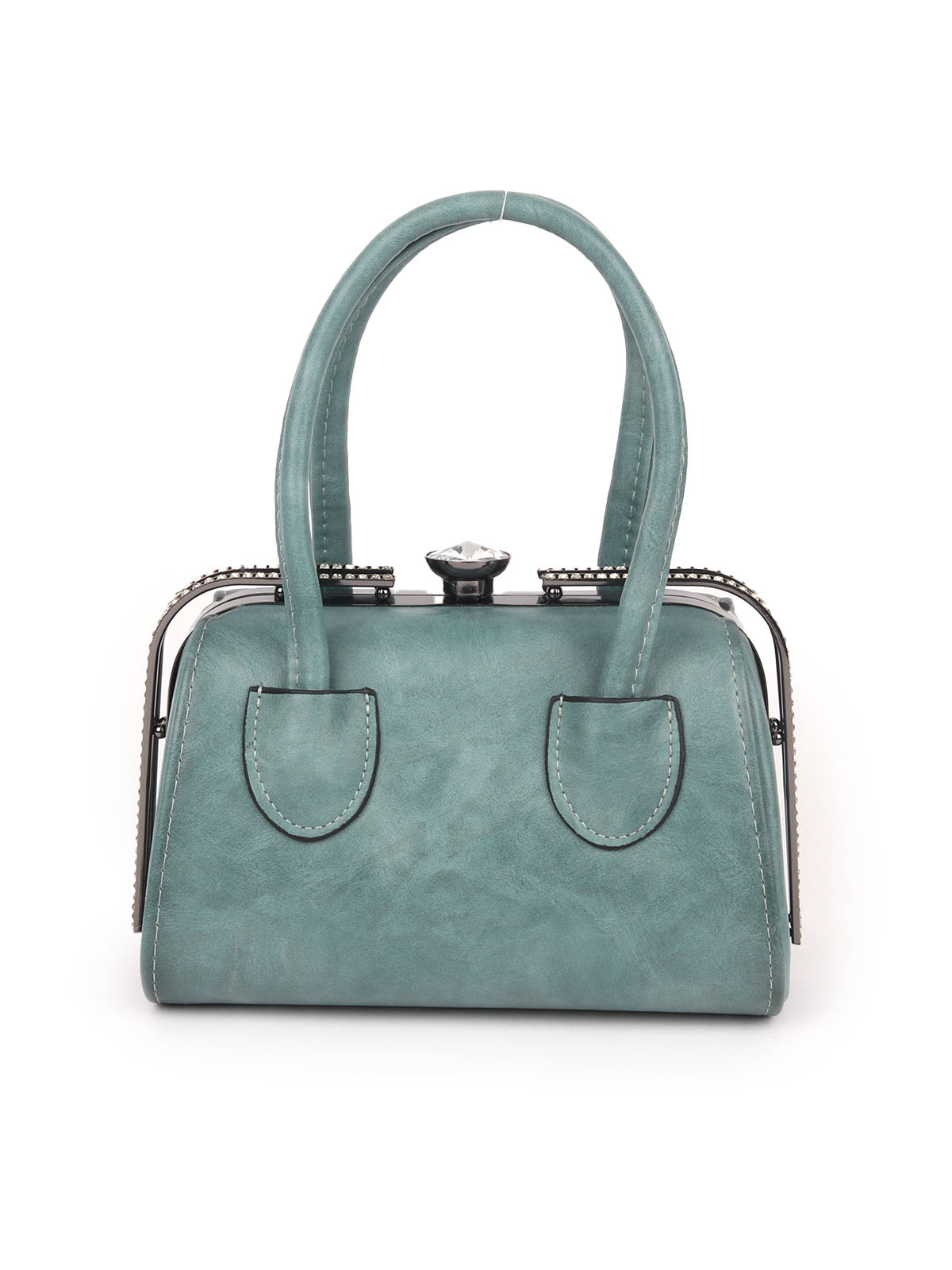 Odette Blue PU Solid Hand Bag For Women