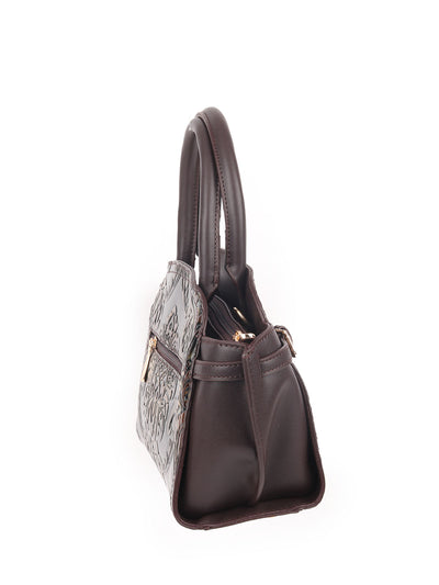 Odette Brown PU Textured Hand Bag For Women