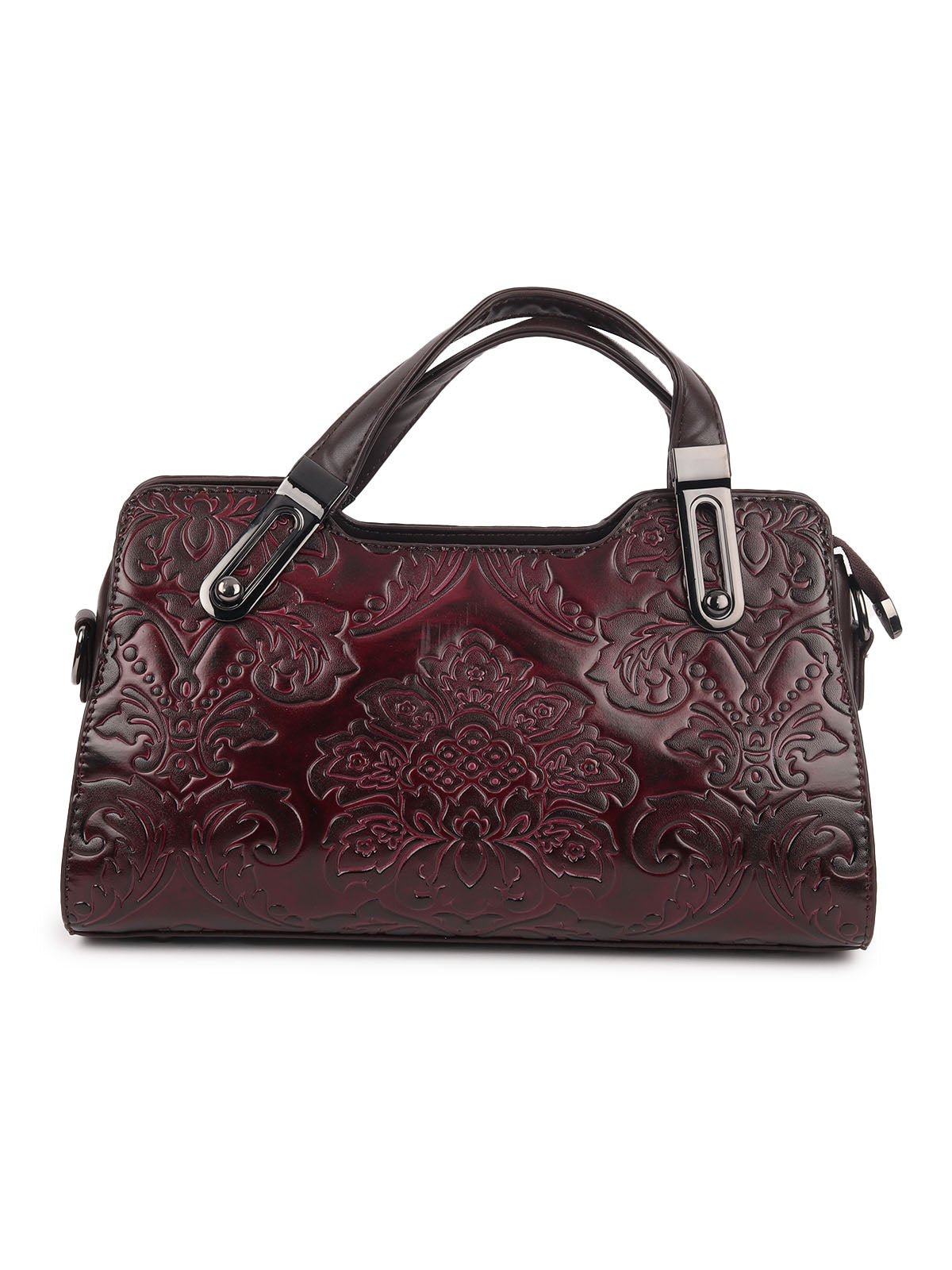 Odette Wine PU Textured Hand Bag For Women