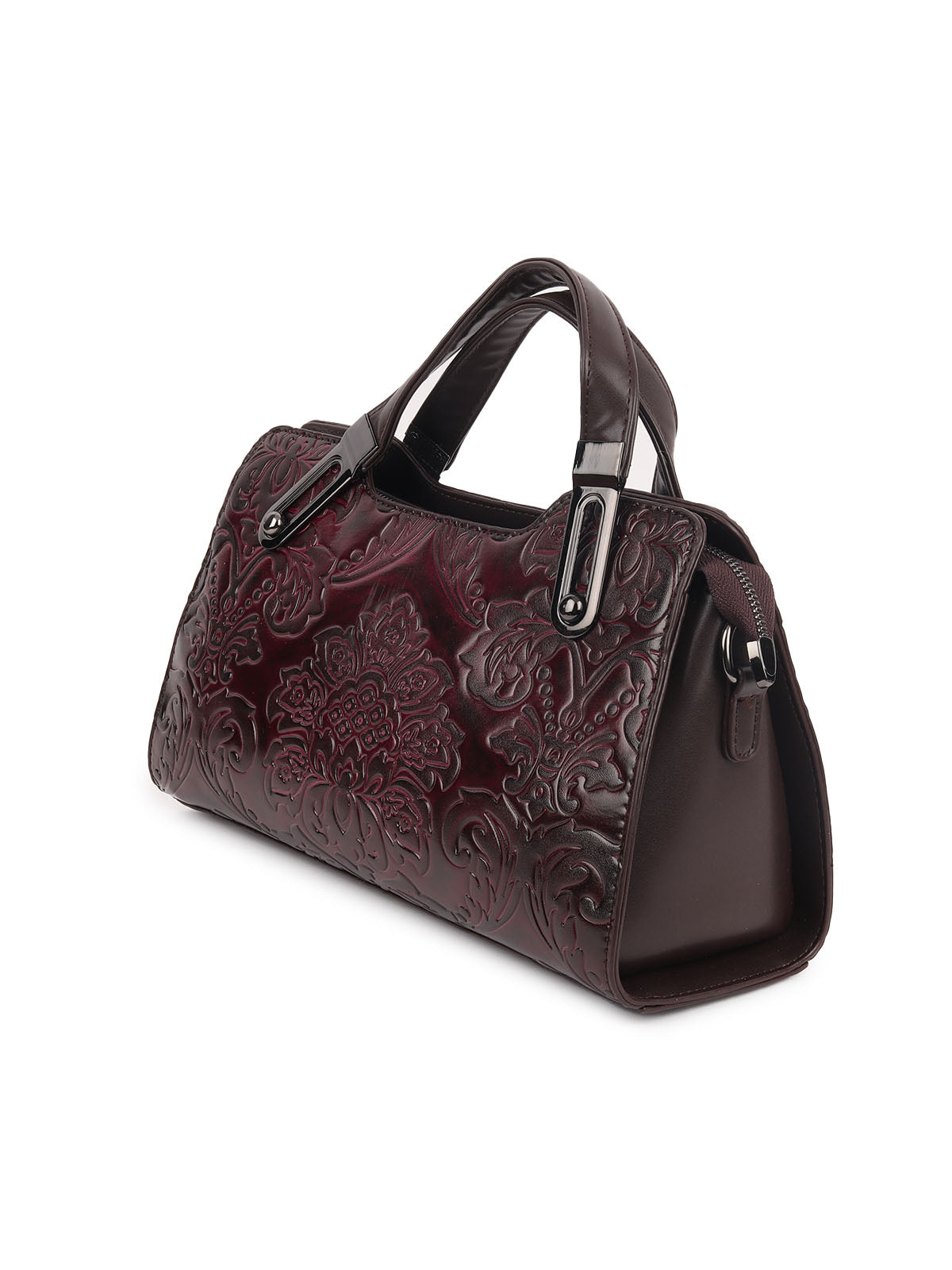 Odette Wine PU Textured Hand Bag For Women