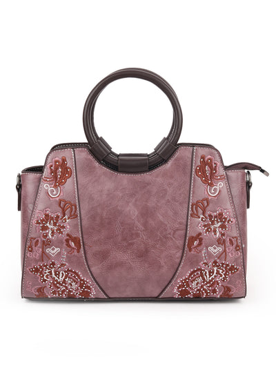 Odette Mauve PU Embroidered Hand Bag For Women