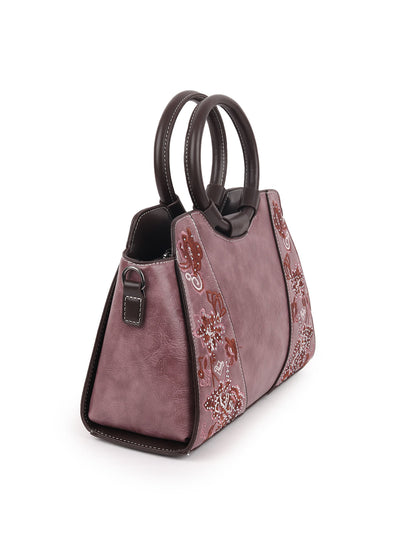 Odette Mauve PU Embroidered Hand Bag For Women