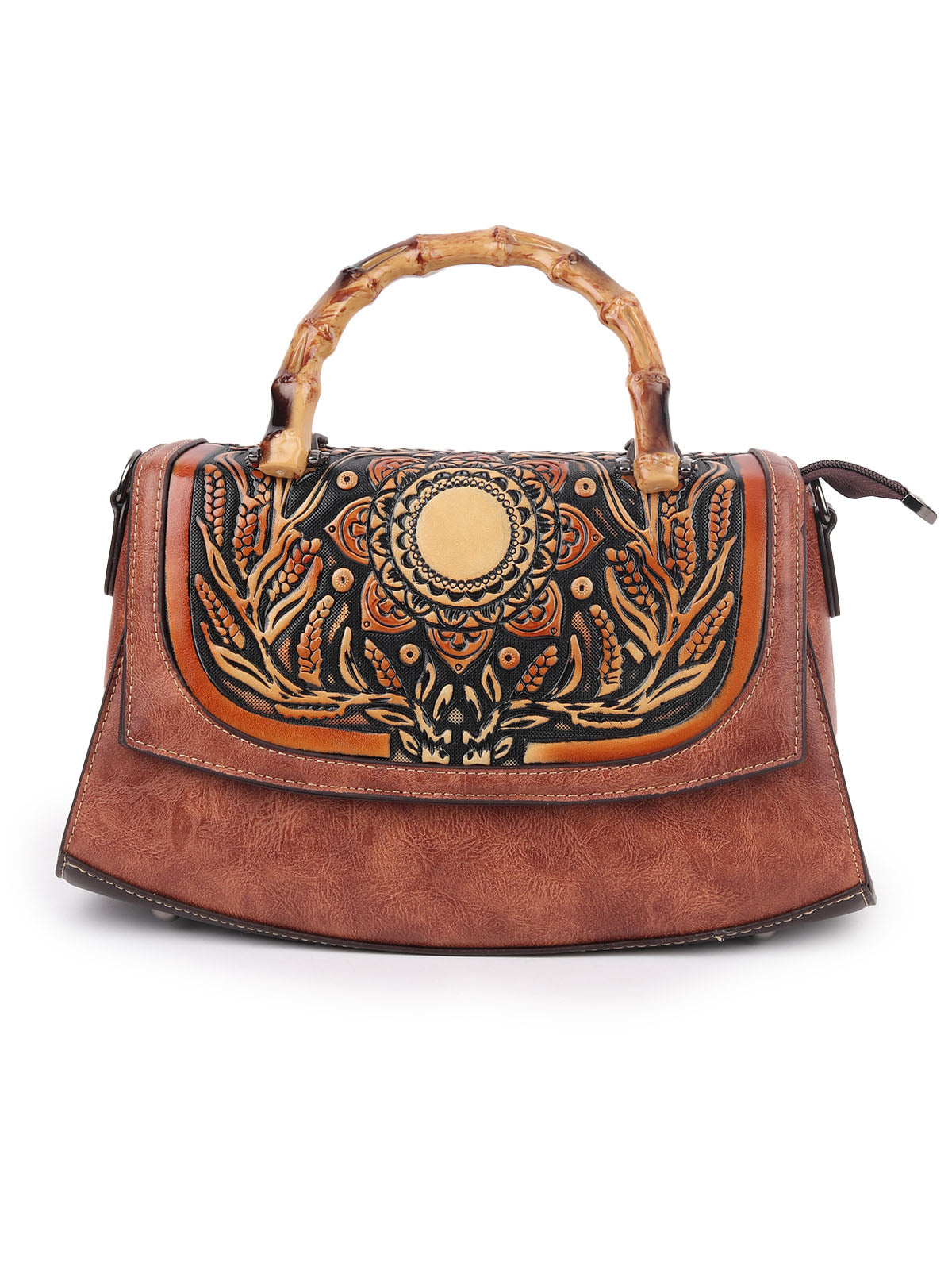 Odette Brown PU Textured Hand Bag For Women