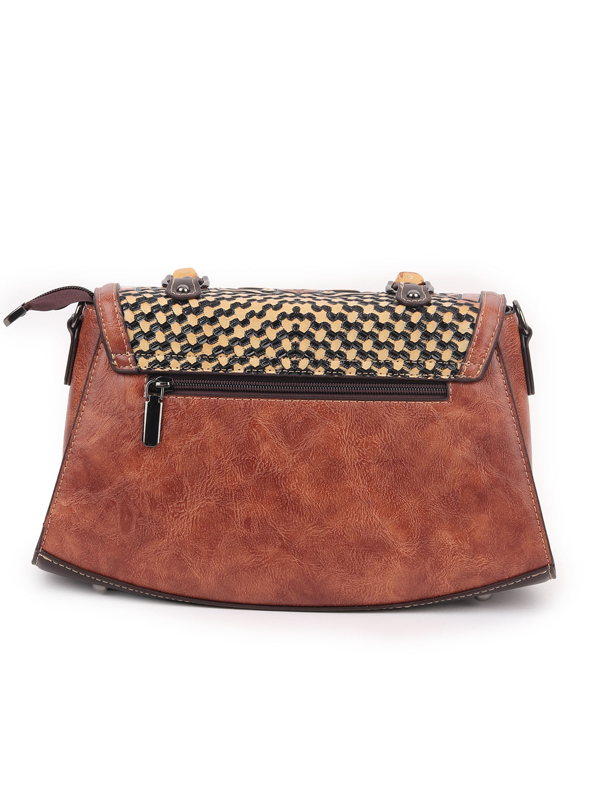 Odette Brown PU Textured Hand Bag For Women