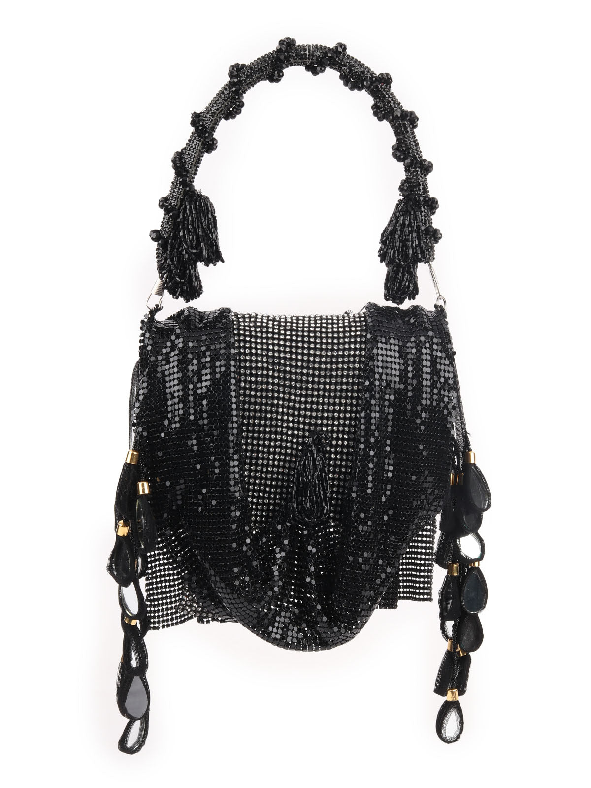 Odette Black Suede Metal Hand Bag For Women