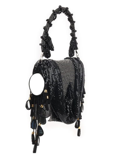 Odette Black Suede Metal Hand Bag For Women