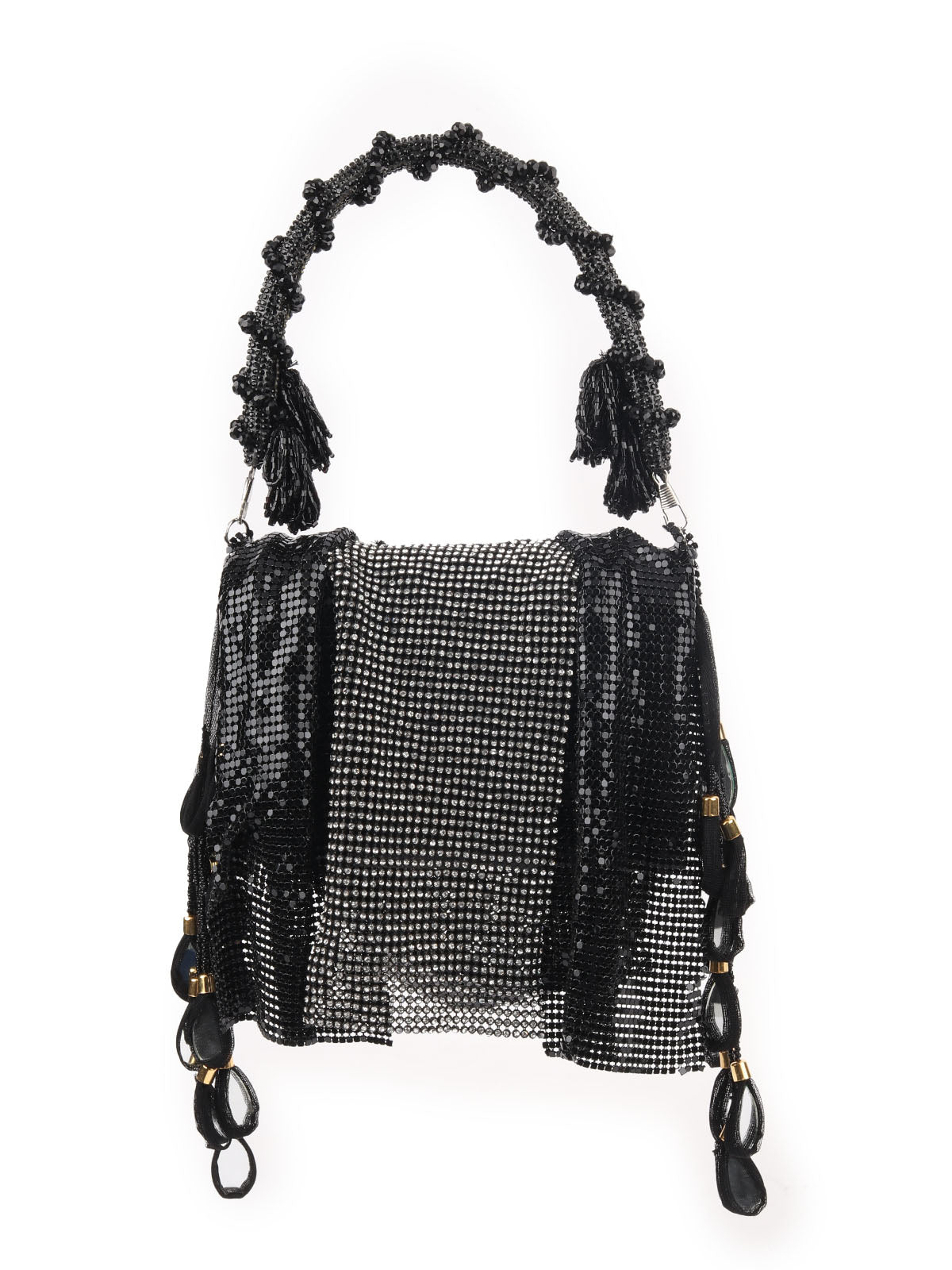 Odette Black Suede Metal Hand Bag For Women